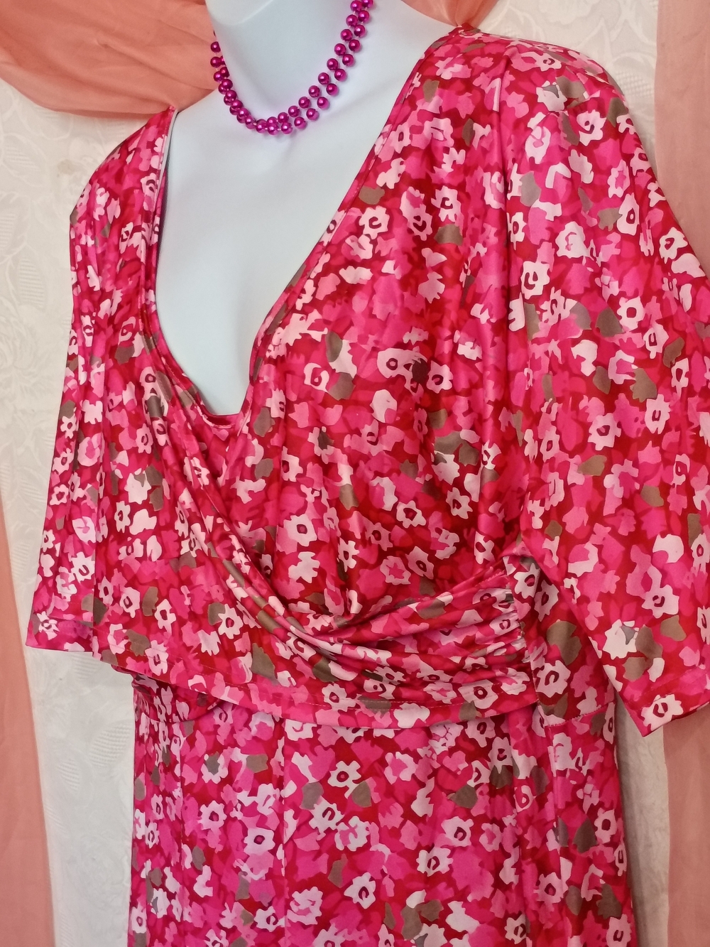 Pink Floral V-Neck Maxi DressSz XXL - Picture 3 of 7
